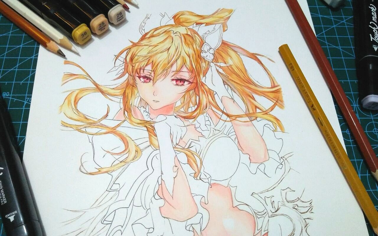 活动作品手绘其实硬头马克笔很好用头发上色