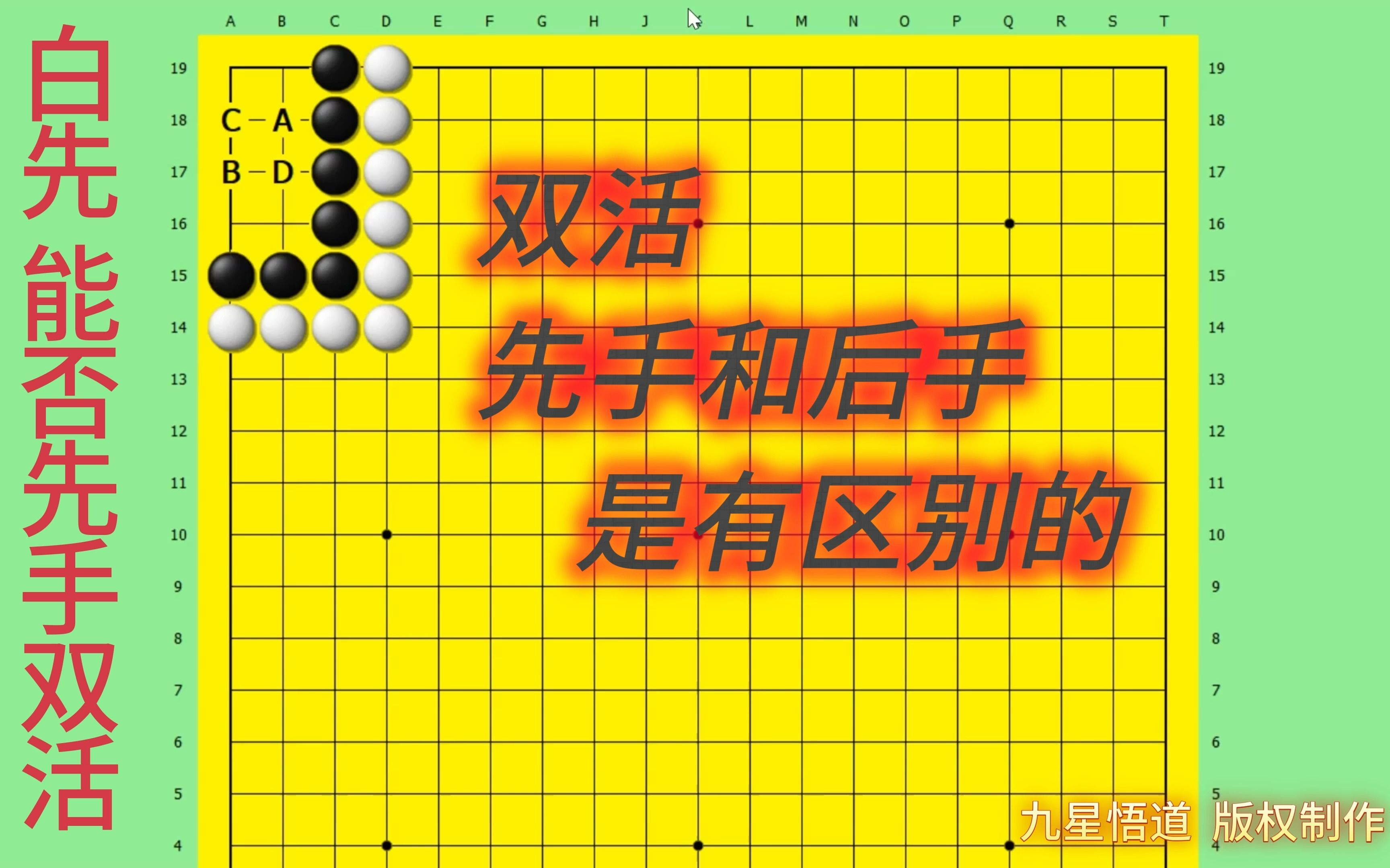 围棋死活白先对角部如何施展手段,注意先手和后手双活的区别