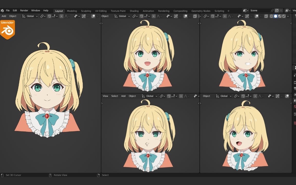 Blender3.3 制作三渲二动漫风格女孩头像哔哩哔哩bilibili