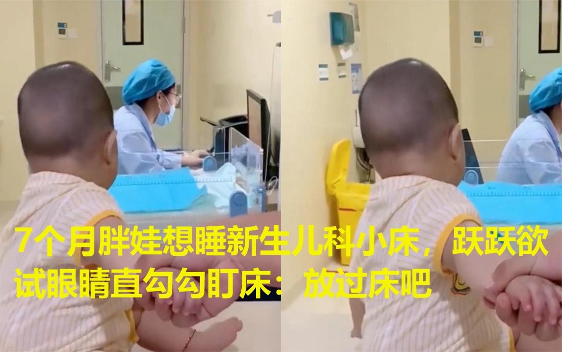 7个月胖娃想睡新生儿科小床,跃跃欲试眼睛直勾勾盯床:放过床吧哔哩哔哩bilibili