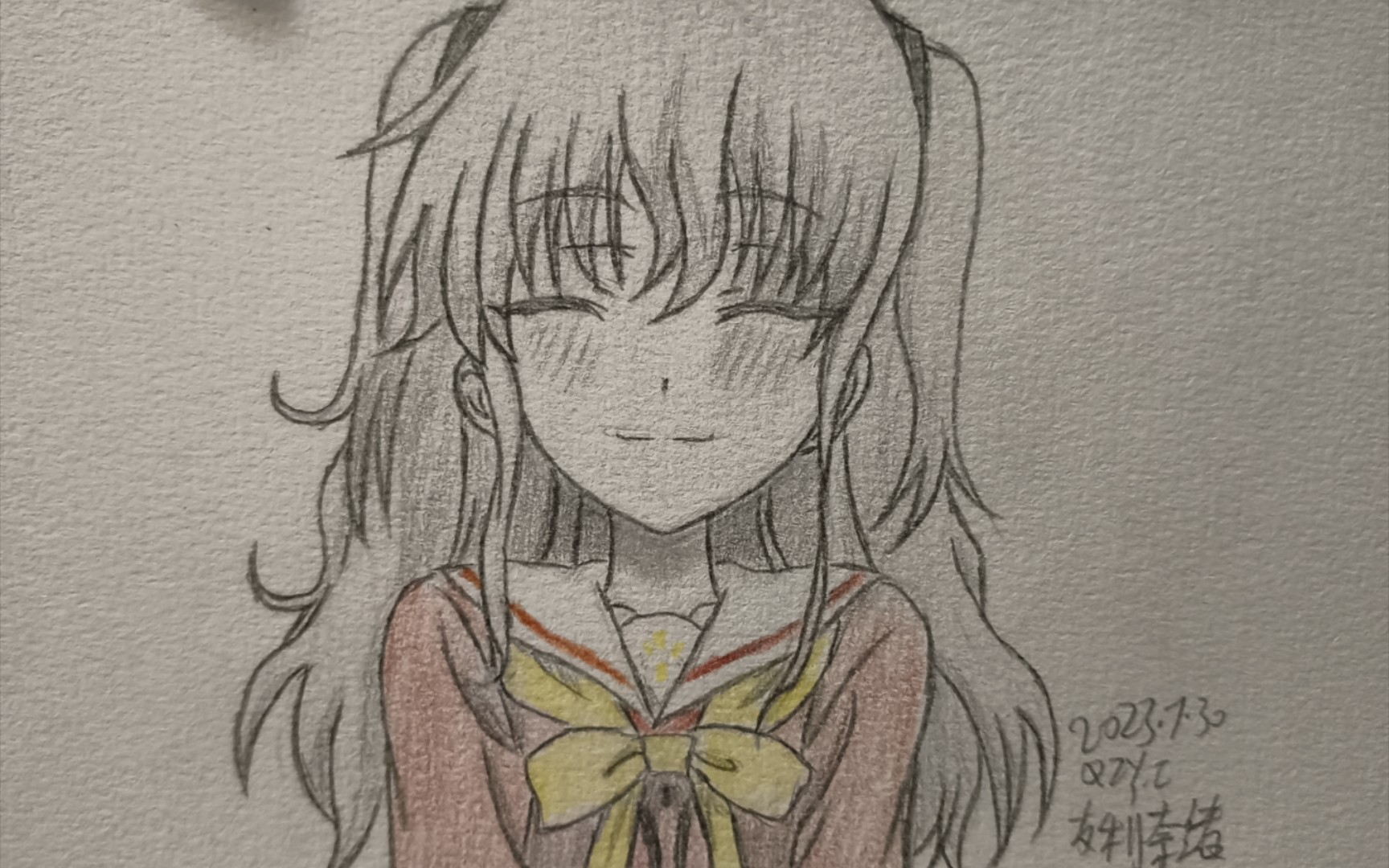 彩铅绘画一幅友利奈绪,不过脖子画的有点长了