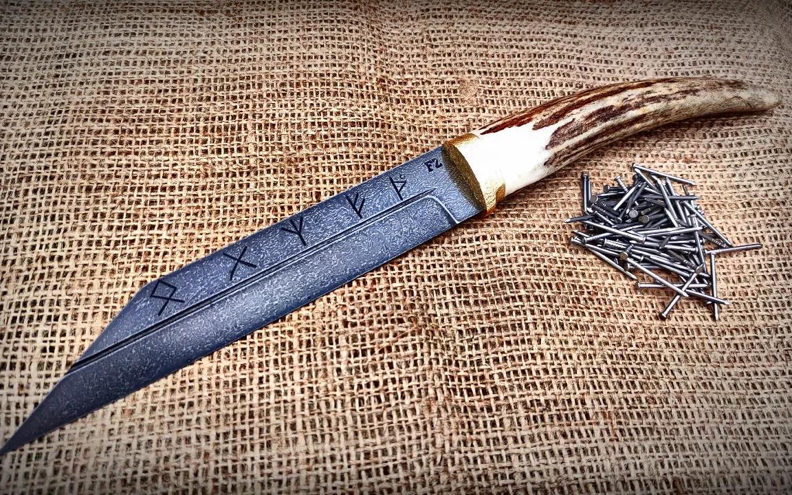 [fz- making knives] 来自靴子钉的伍兹钢.维京刀制作
