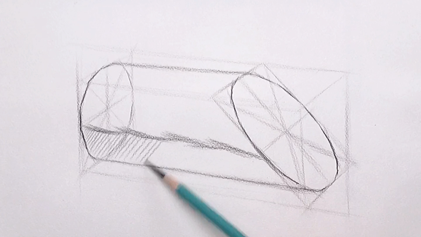 素描几何体倒切面圆柱画法