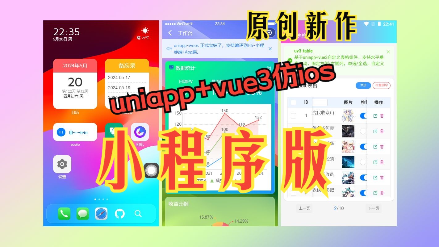 uniapp+vite5+pinia2跨端仿ios后台OA模板【小程序版】哔哩哔哩bilibili