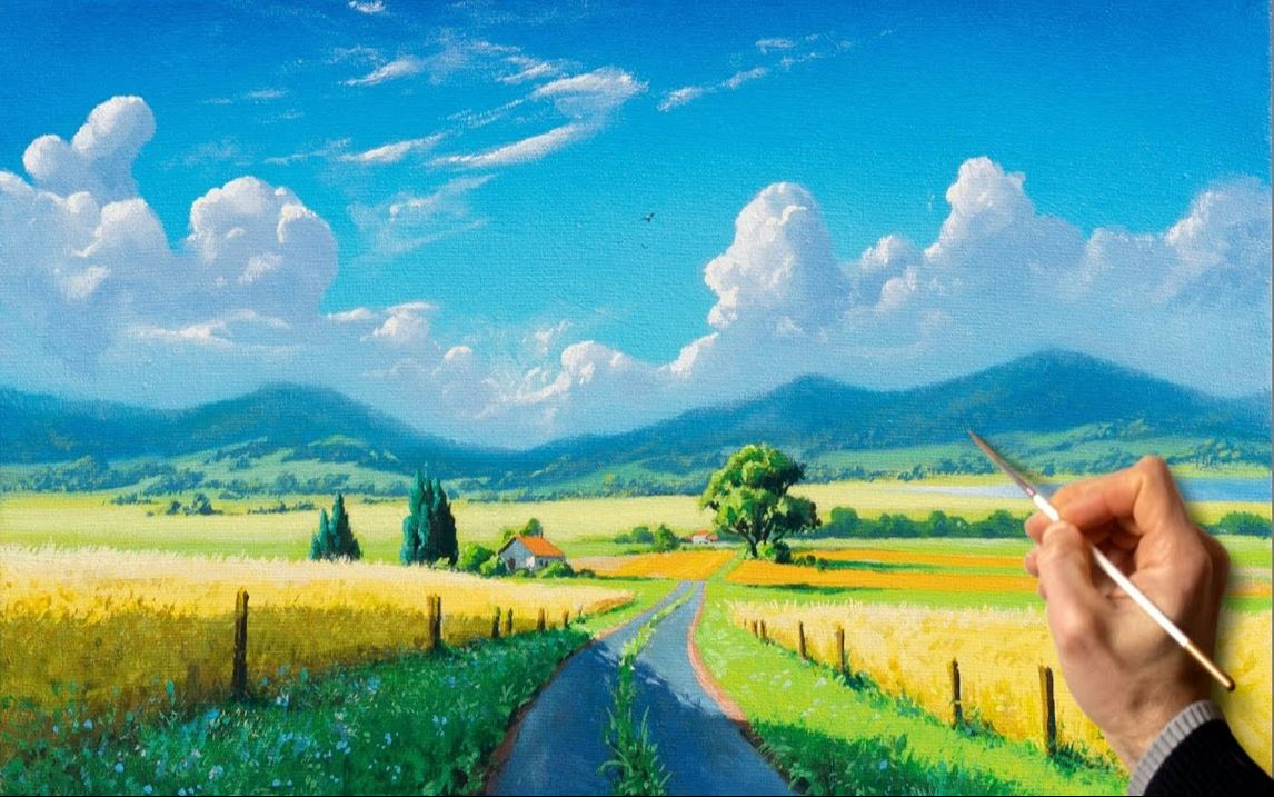 [图]【丙烯画】【绘画教程】夏日的山谷-Acrylic Landscape Painting - Summer Valley  Easy Art