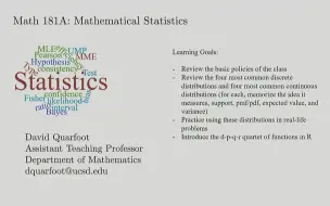 Download Video: 加州大学圣地亚哥分校 MATH 181A 数理统计I Mathematical Statistics I（Winter 2019）