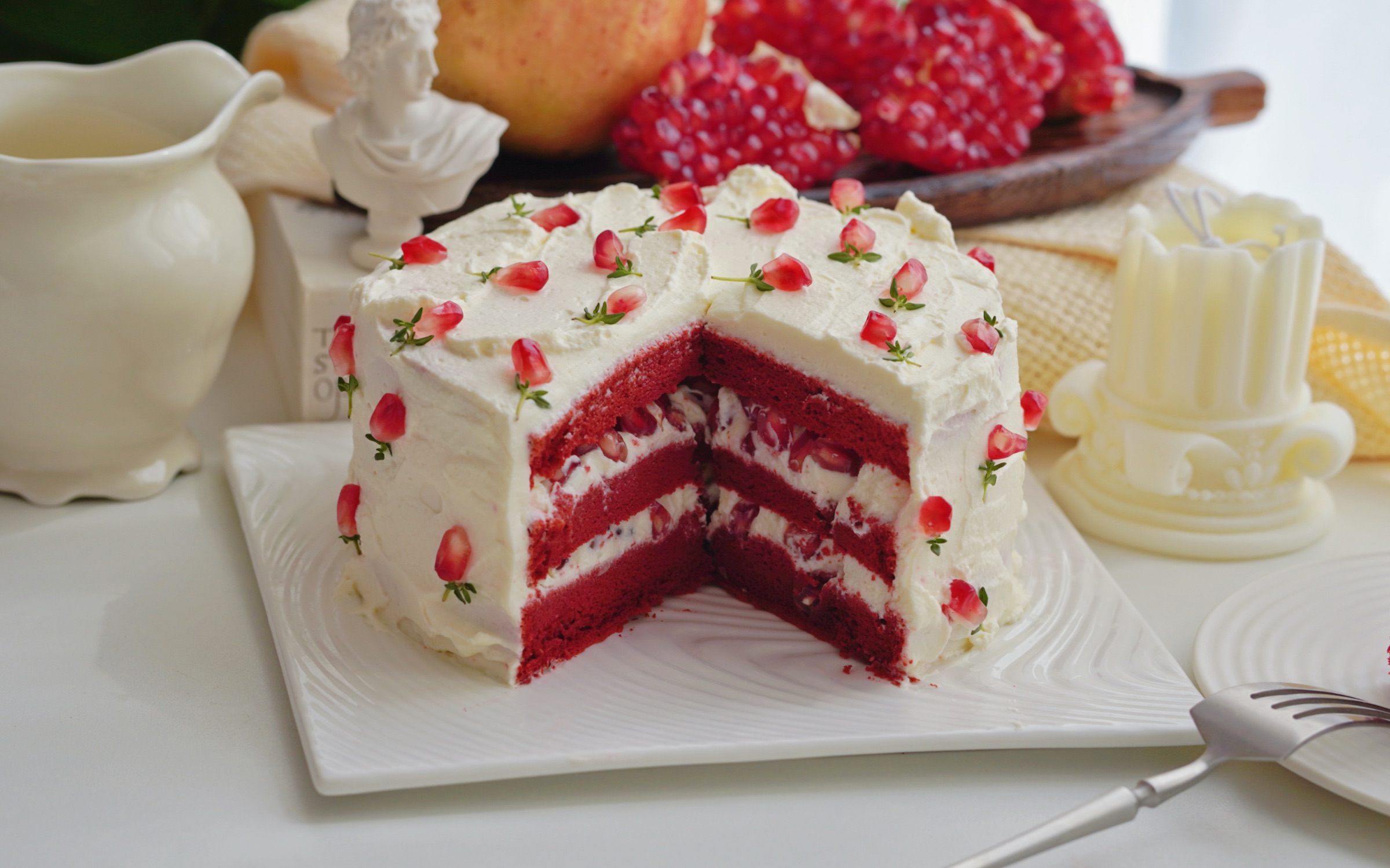 颜值超高复古玫瑰红石榴蛋糕95免抹面巨简单