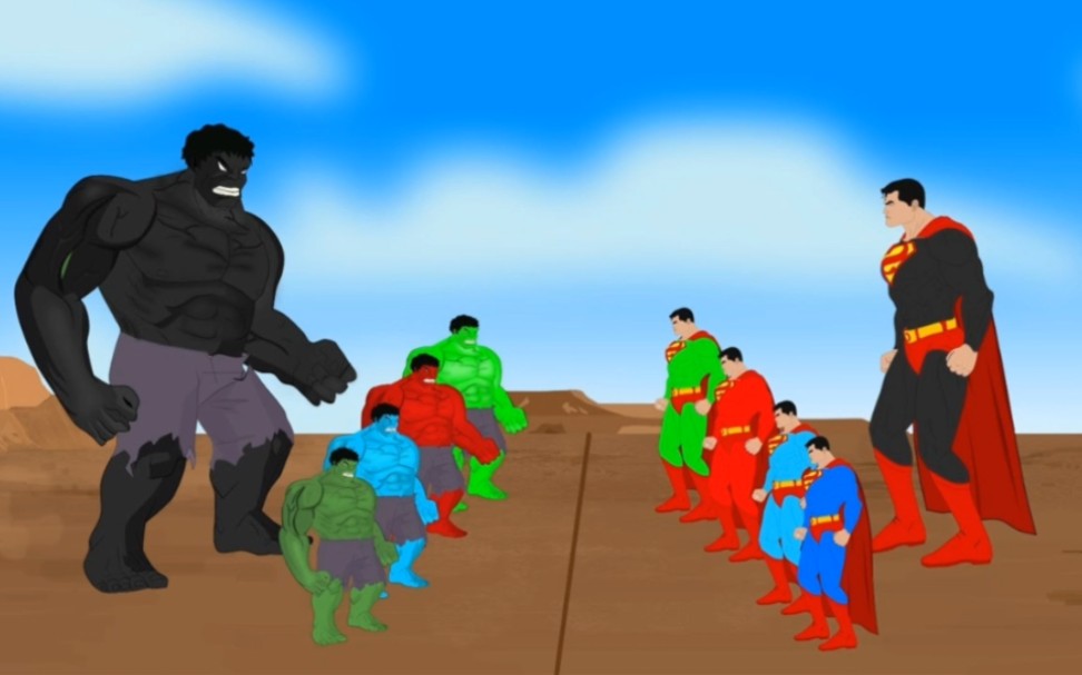 黑色绿巨人带领4个小弟大战黑色超人与他的4个小弟