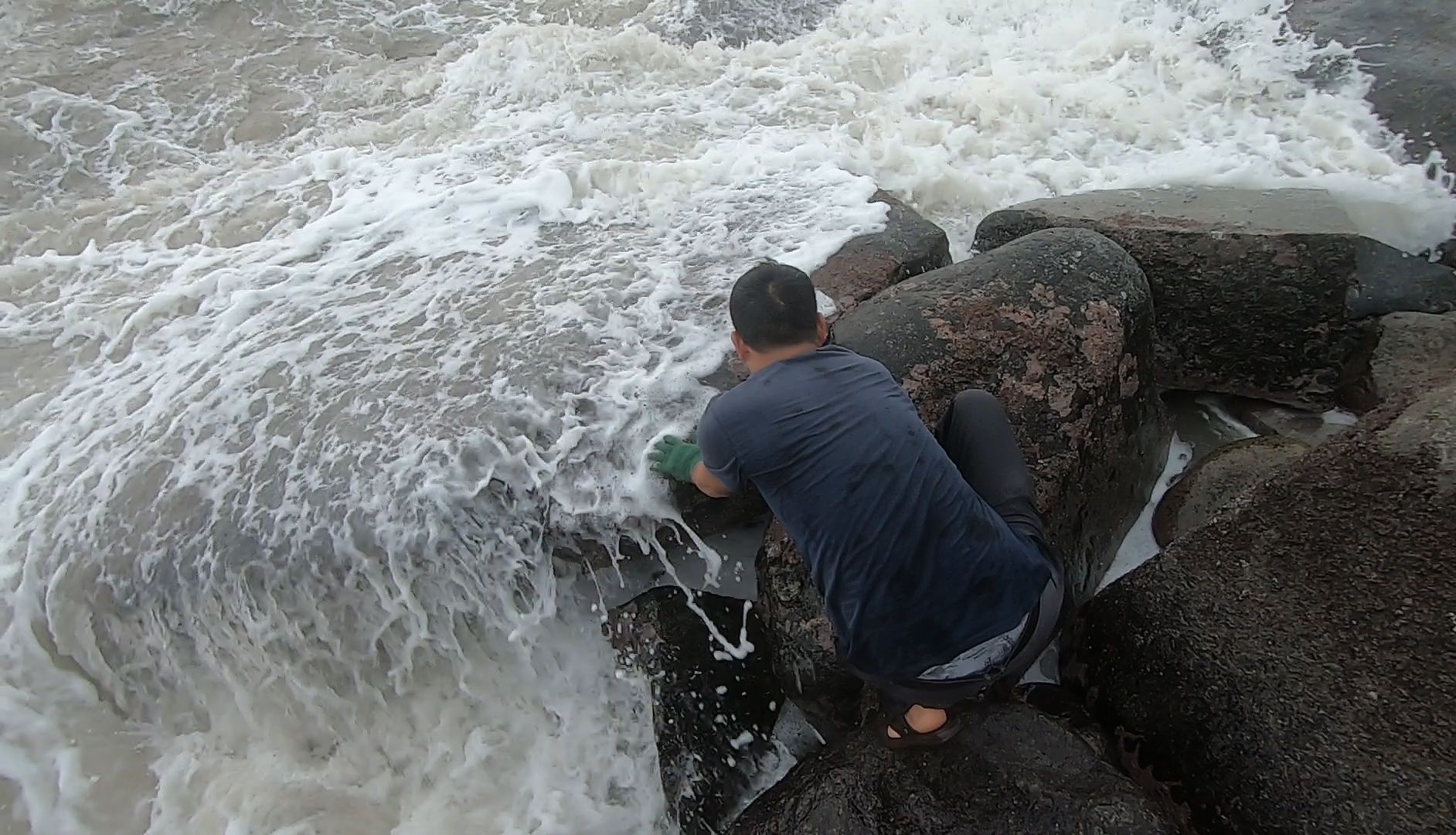 最危险刺激的赶海,阿阳直接冲进浪里,海鲜一窝一窝根本抓不完