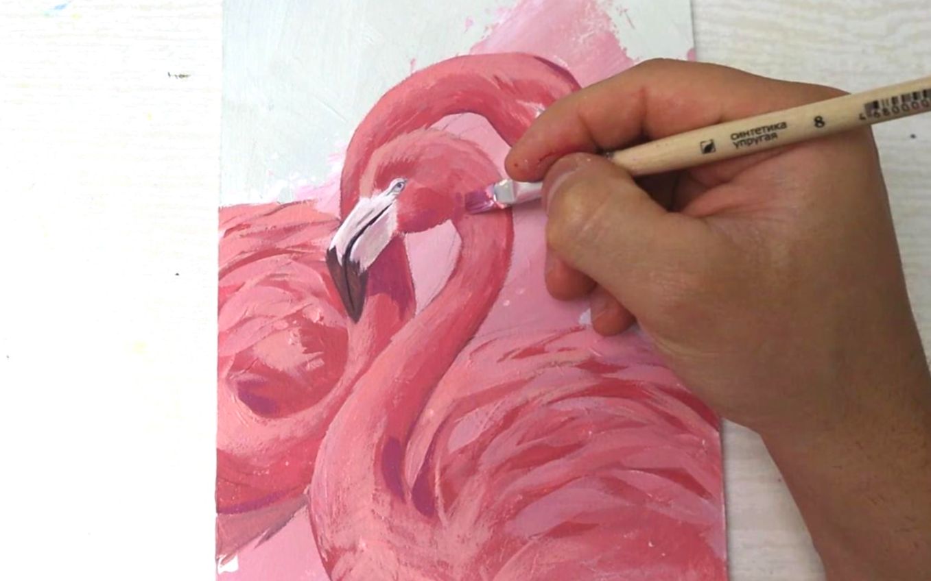 【丙烯画】【绘画教程】火烈鸟Flamingo Art painting Acrylic Painting哔哩哔哩bilibili