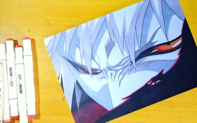 绘画过程马克笔画了一只白一护死神系列之白一护