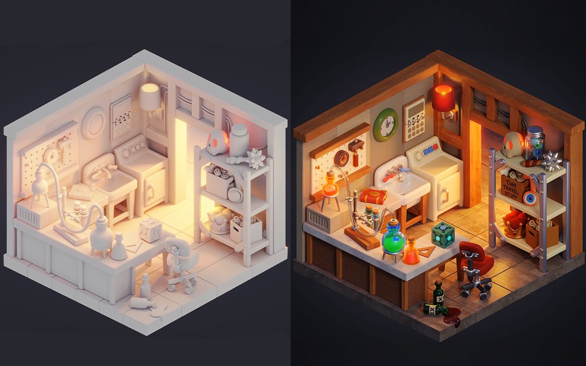 简单洗衣房场景建模,上色,灯光渲染全流程案例教学,3dmax室内设 