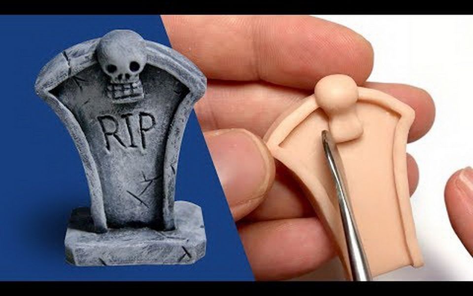 sculpting and painting a mini tombstone