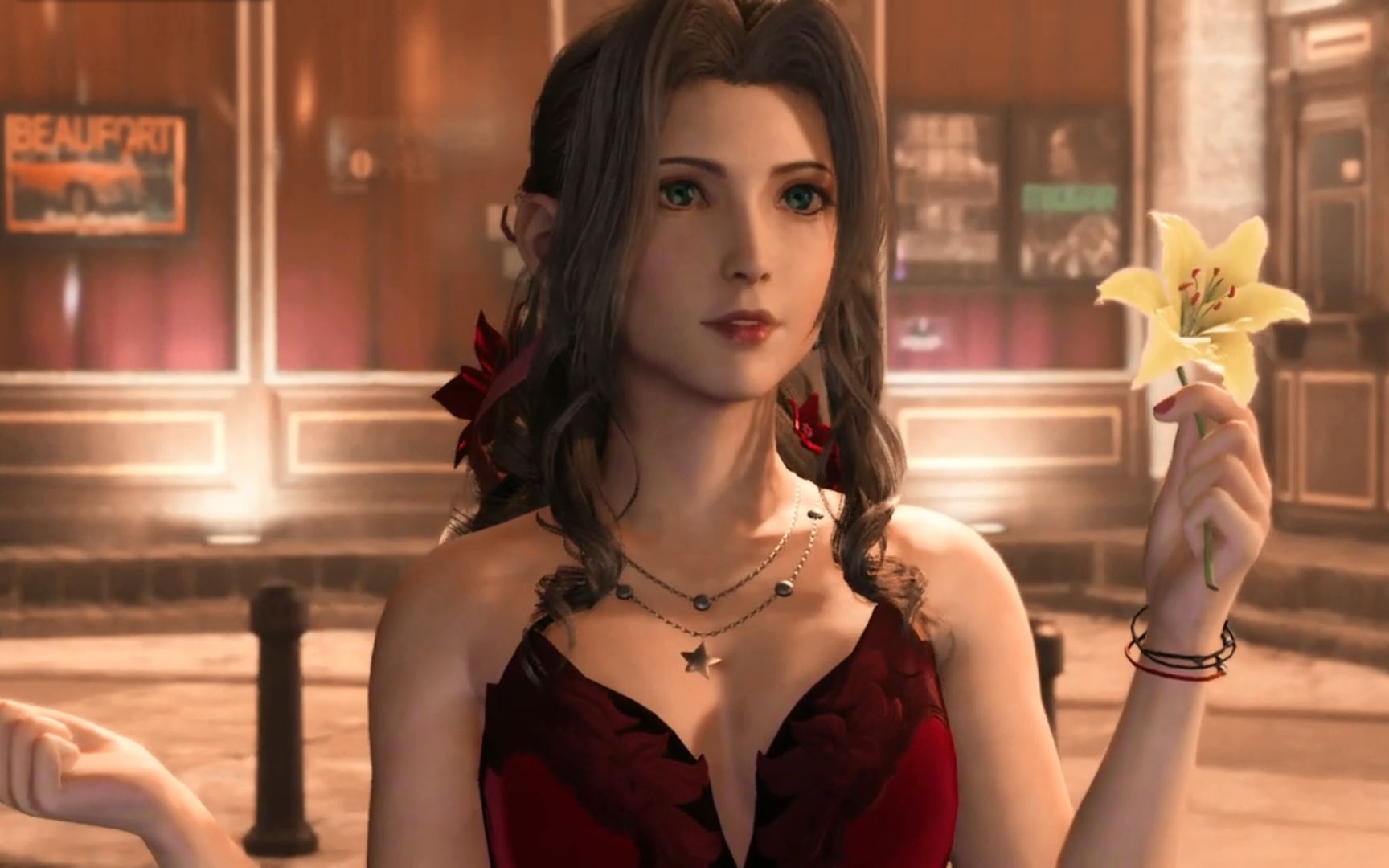 最终幻想7重制版:克劳德与红礼服新娘裝爱丽丝初次相遇