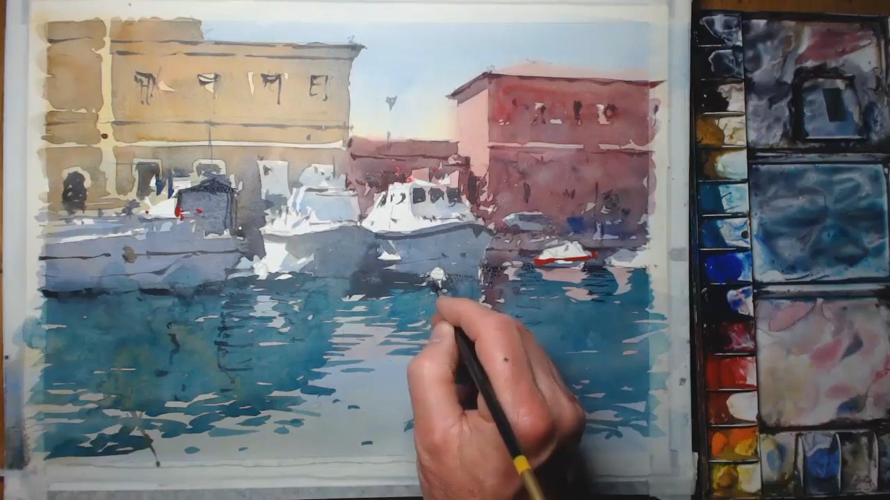 57how to paint from light to dark in watercolor  livorno harbour by tim wilmot哔哩哔哩bilibili