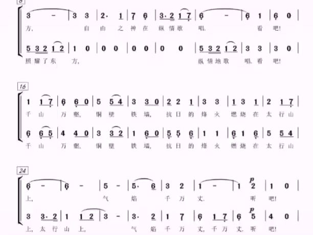 在太行山上 二声部合唱谱 钢琴伴奏谱 五线谱 声乐谱 正谱 红歌目录 简谱 合唱团哔哩哔哩bilibili