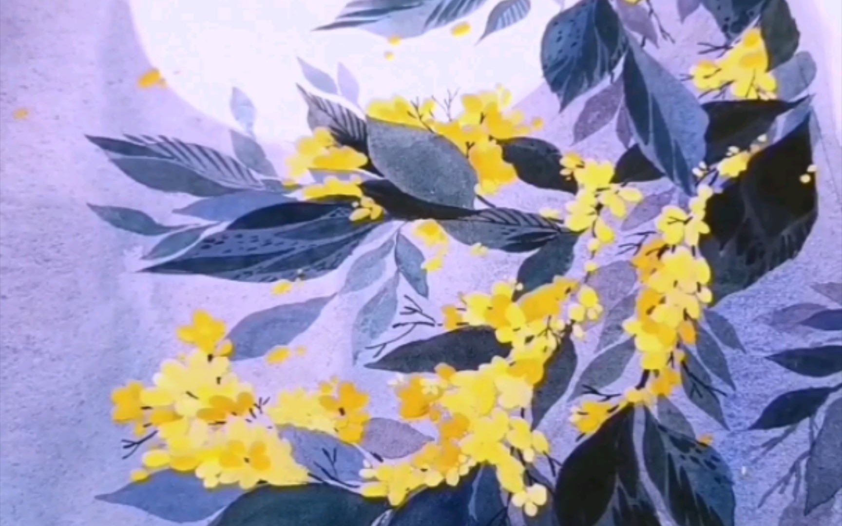 【水彩手绘过程】月夜下的桂花树