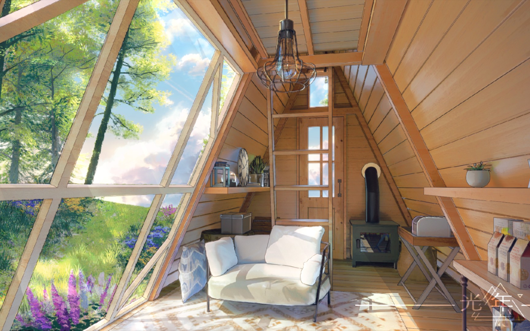 【日系场景】[绘画辅助3d]林中小木屋野营,直播杂谈背景