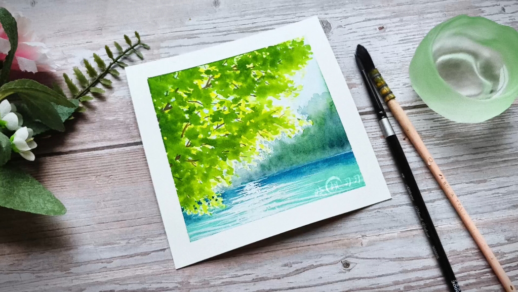 春天绿色最亮眼吗?水彩画步骤图