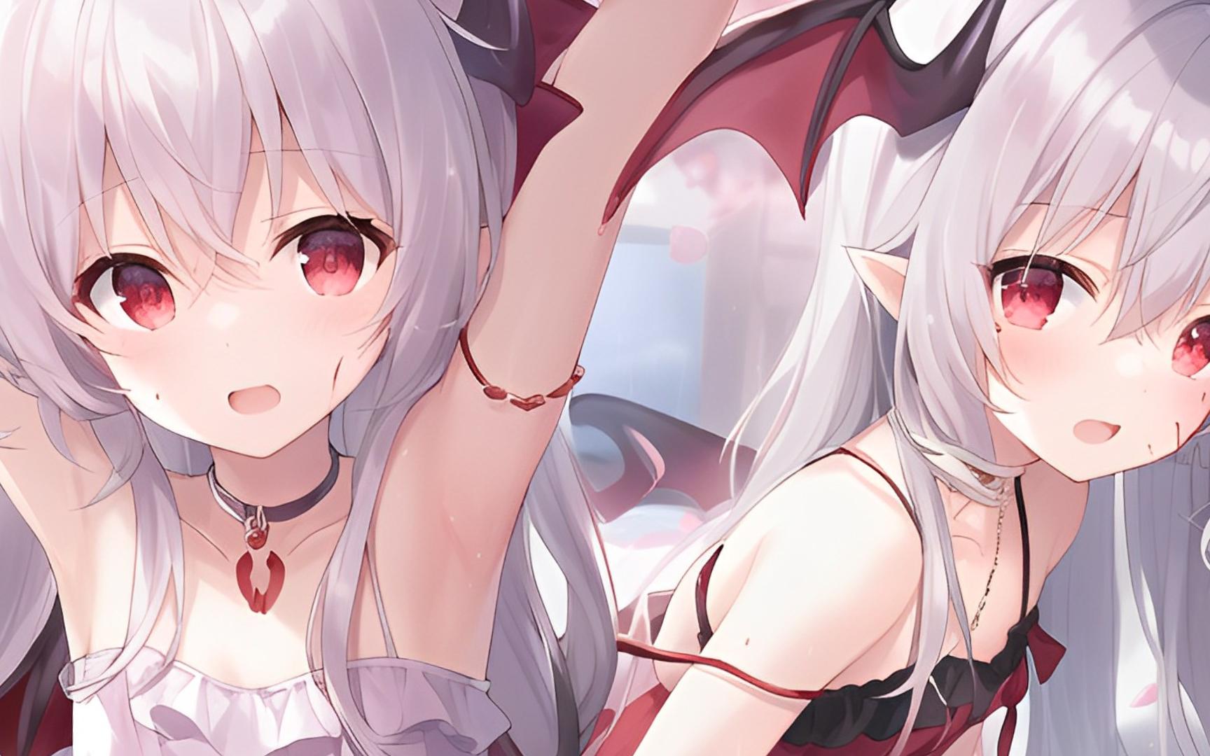 【ai绘画】银发赤瞳,裸腿小恶魔,卧室