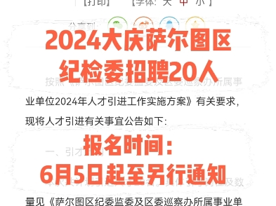 2024大庆萨尔图区纪检委招聘20人.报名时间:6月5日至另行通知哔哩哔哩bilibili