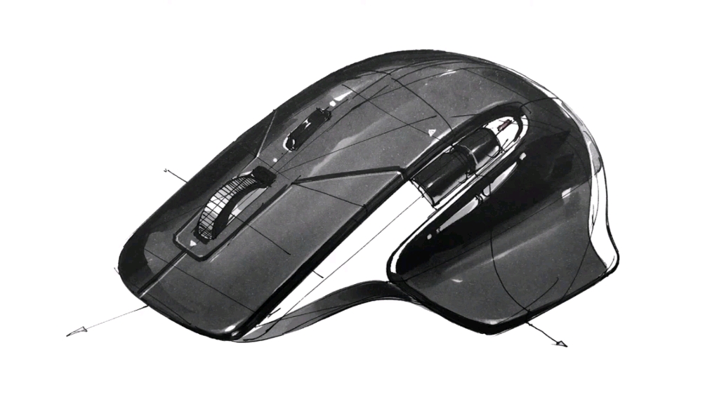 【工业产品设计手绘】产品手绘鼠标草图创意,马克笔上色表现演示