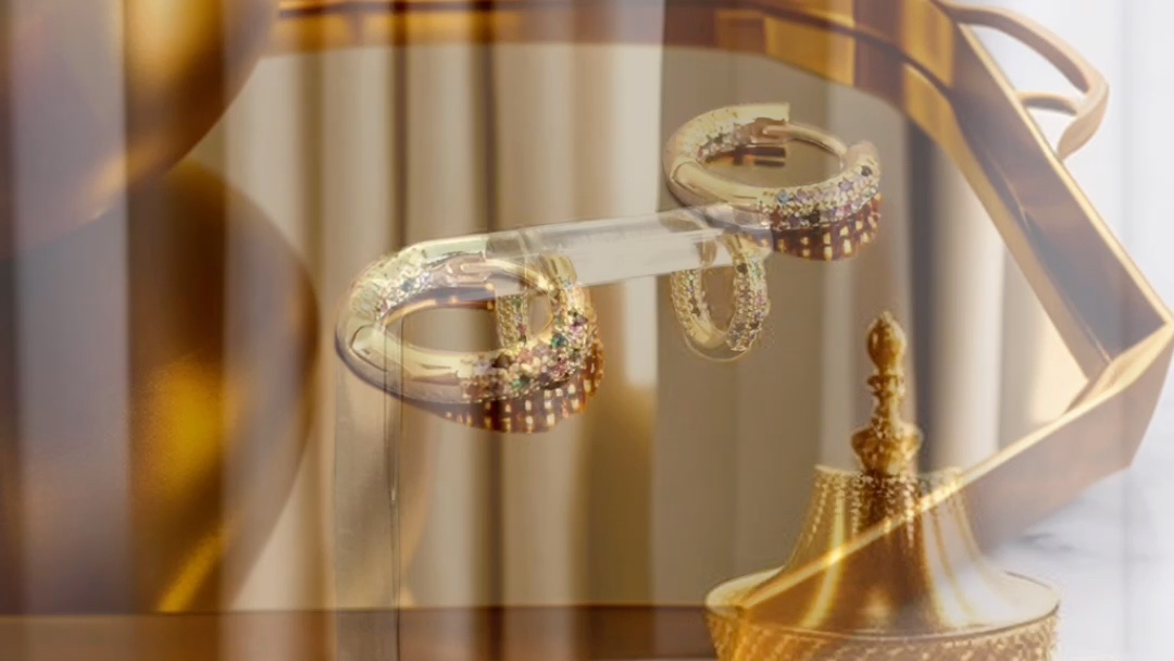 uncleray金色镶嵌彩钻耳圈