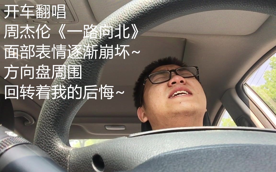 开车翻唱周杰伦的《一路向北》,面部表情逐渐崩坏,方向盘周围回转着我