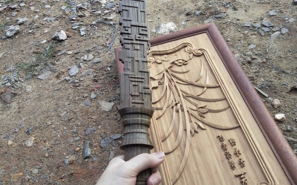 【神农尺】神兵玄奇,一体阿根廷绿檀木挖出,1.1米长.