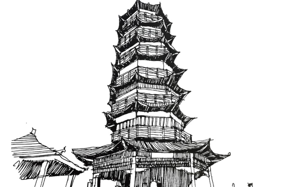 古建筑速写〡河南省商丘市柘城县白瓷塔