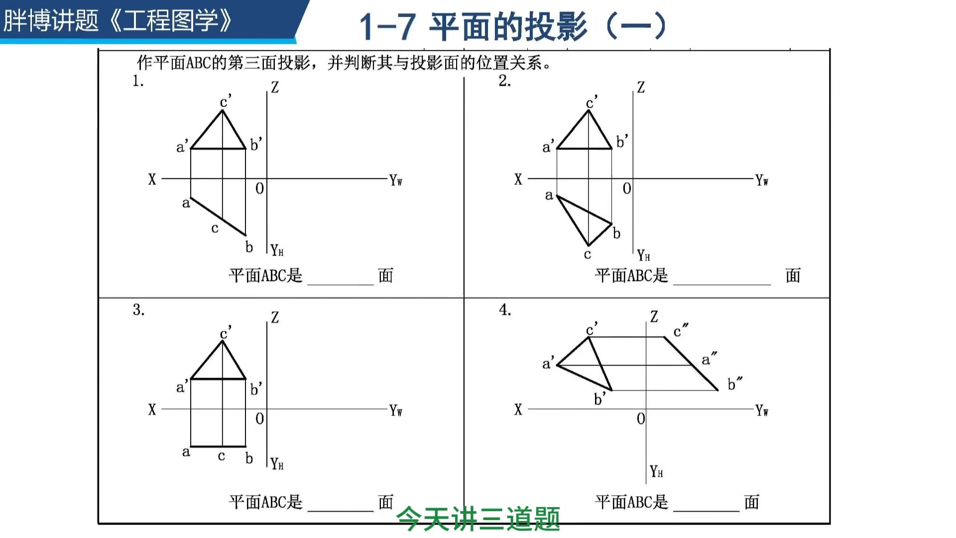 《工程制图习题答案讲解》17 平面的 投影(一)第1题哔哩哔哩bilibili