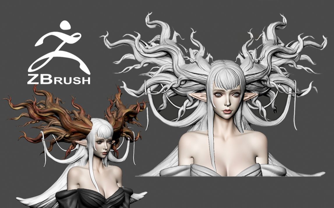 zbrush雕刻:耗时229min!才完成树女完整版角色雕刻,3d角色建模教程