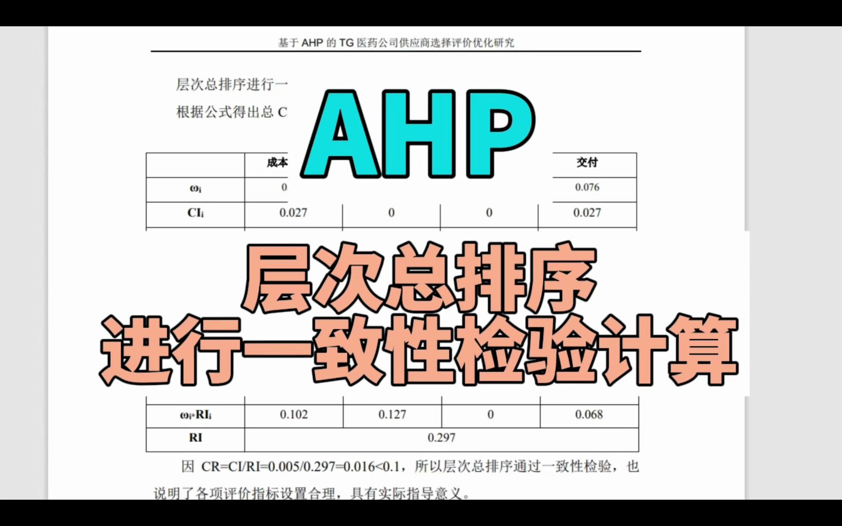 AHP层次分析法层次总排序一致性检验计算讲解哔哩哔哩bilibili