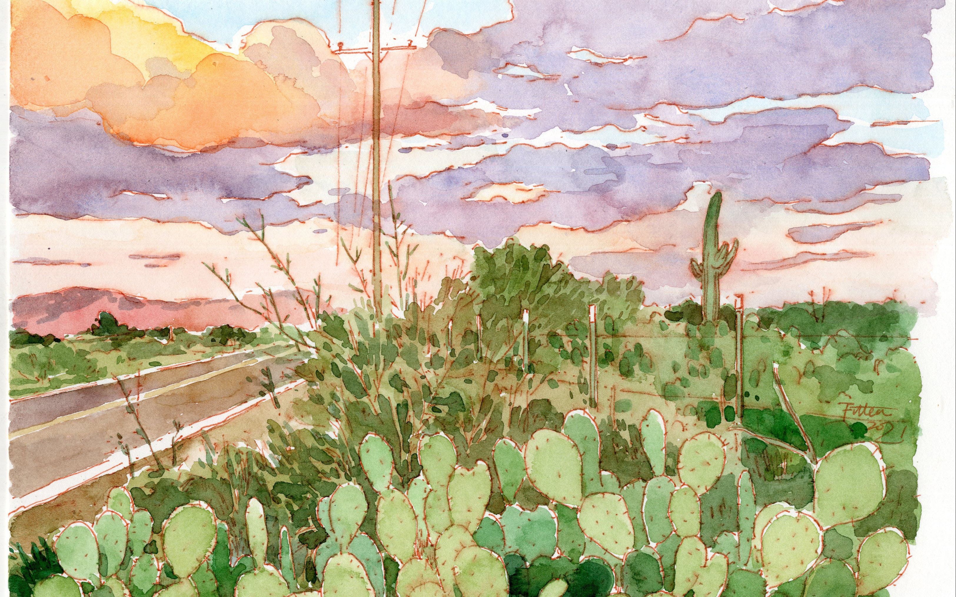 高速公路旁的仙人掌插画师带你画酷炫钢笔淡彩