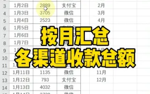 下载视频: Excel按月汇总各渠道收款总金额～