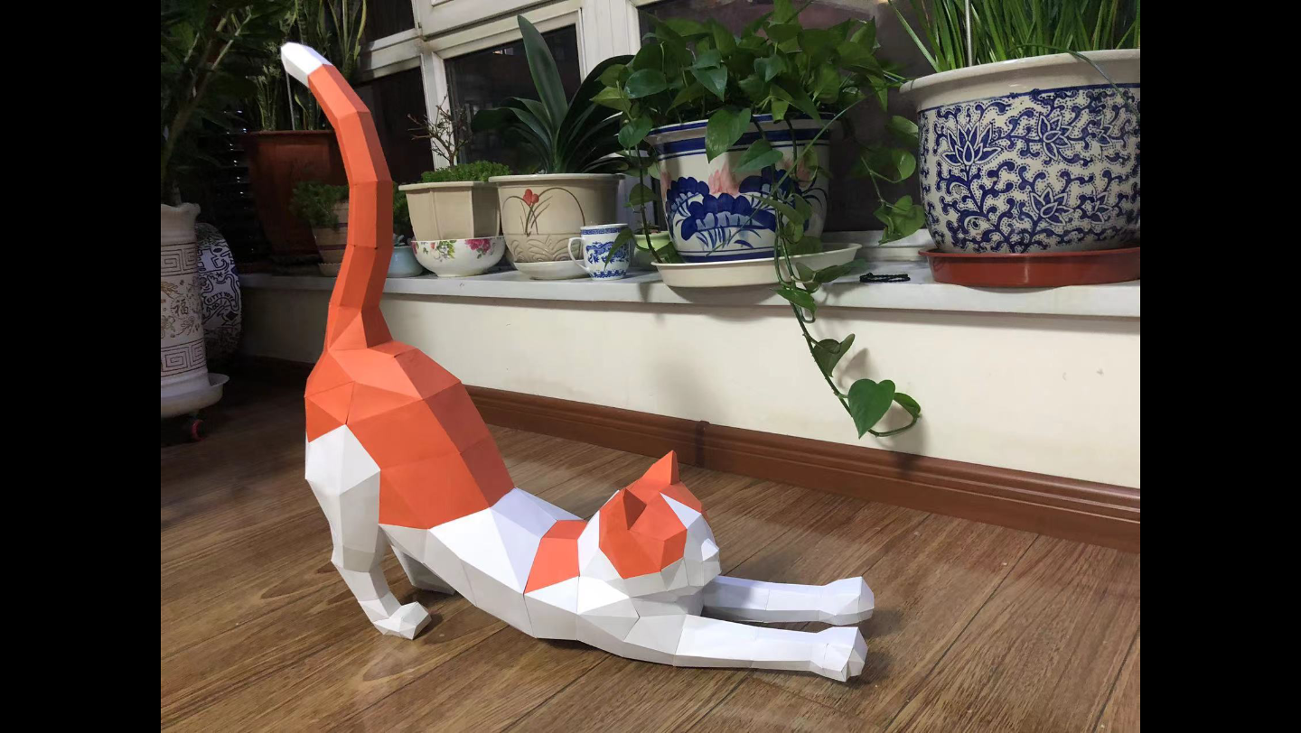 纸模伸懒腰的猫咪