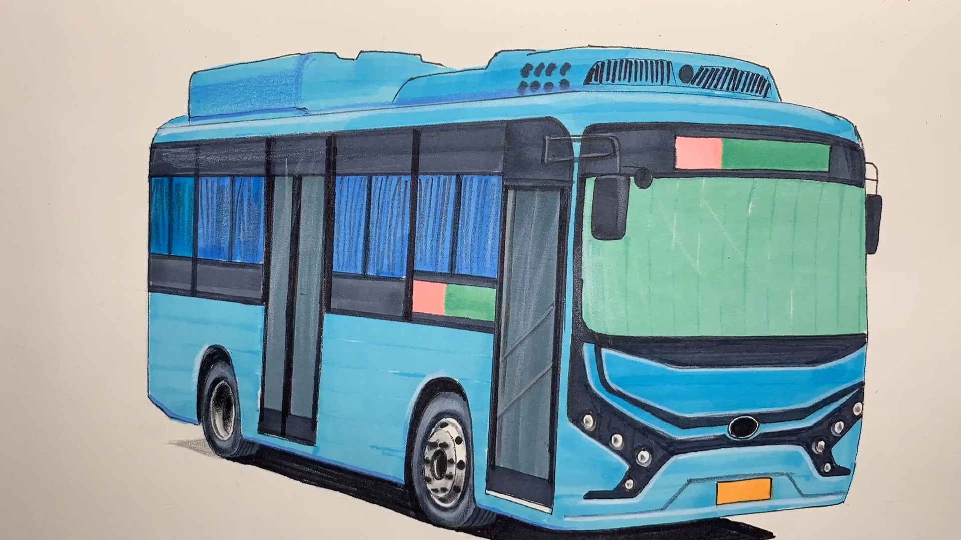 手绘比亚迪新能源公交车