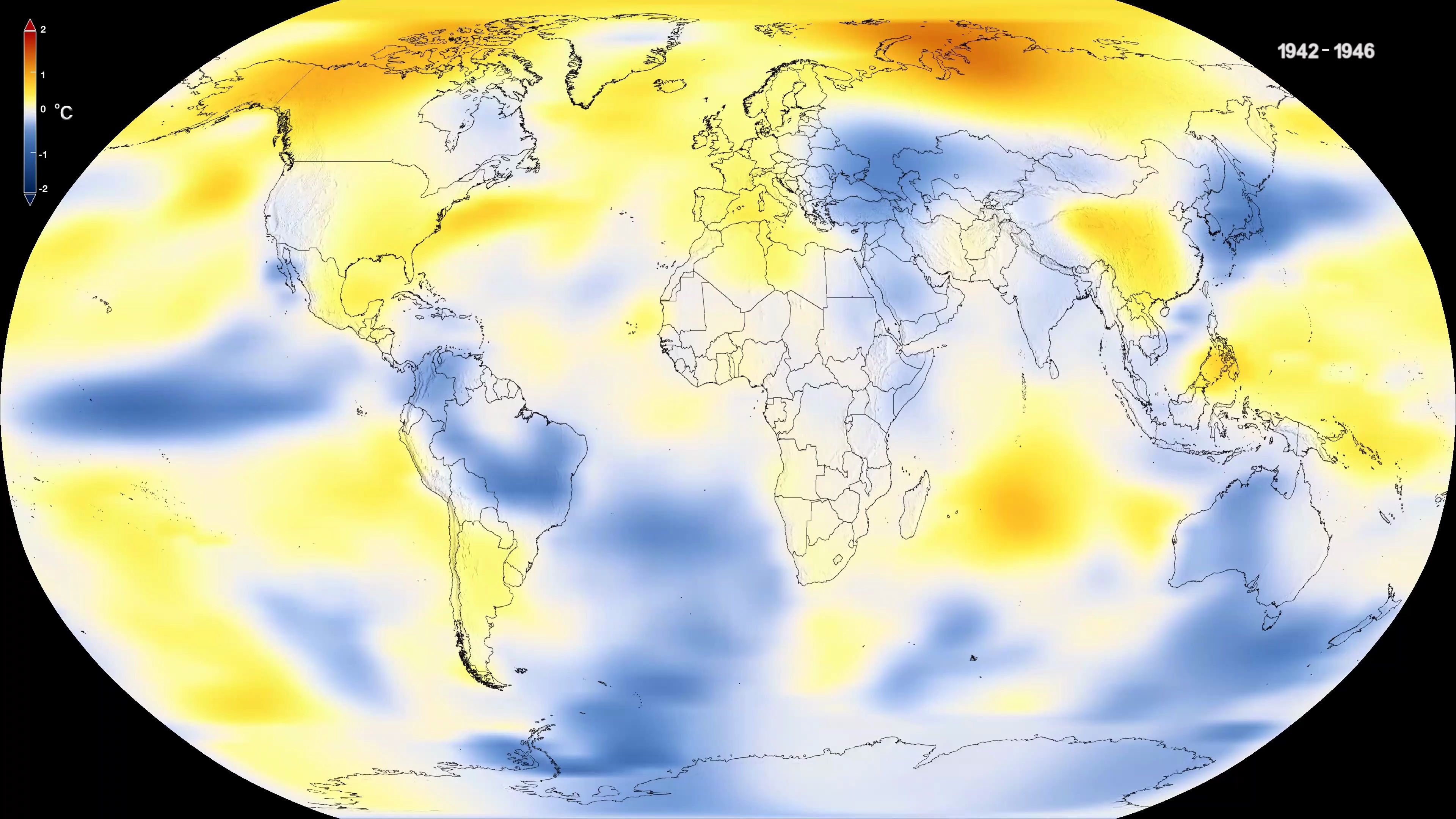 1880-1884至2013-2017年全球平均气温与1951-1980年的对比差距