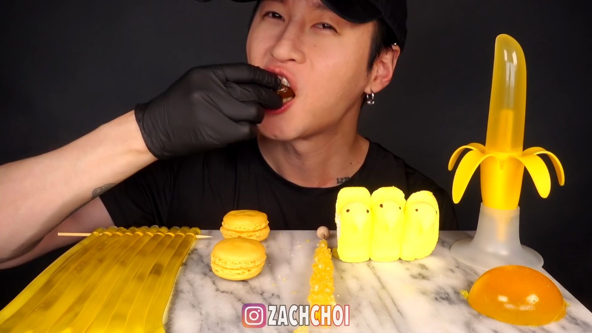 韩国吃播*【zach choi】黄色食物*香蕉果冻,马卡龙,果冻条,硬糖,蜜饯