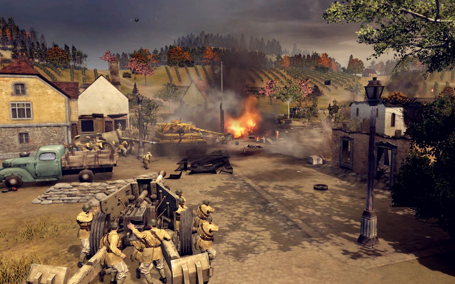 英雄连2:中国阵营模组能部署苏械师,用加农炮打黄金虎很麻利_哔哩哔哩