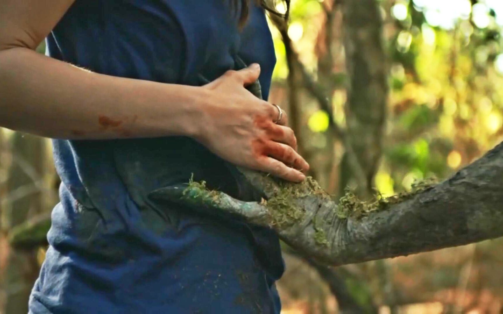 [图]孕妇误入怪物领地，让树妖摸了下肚子，肚子迅速变大分娩生下怪胎婴儿，速看惊悚片《妖围》