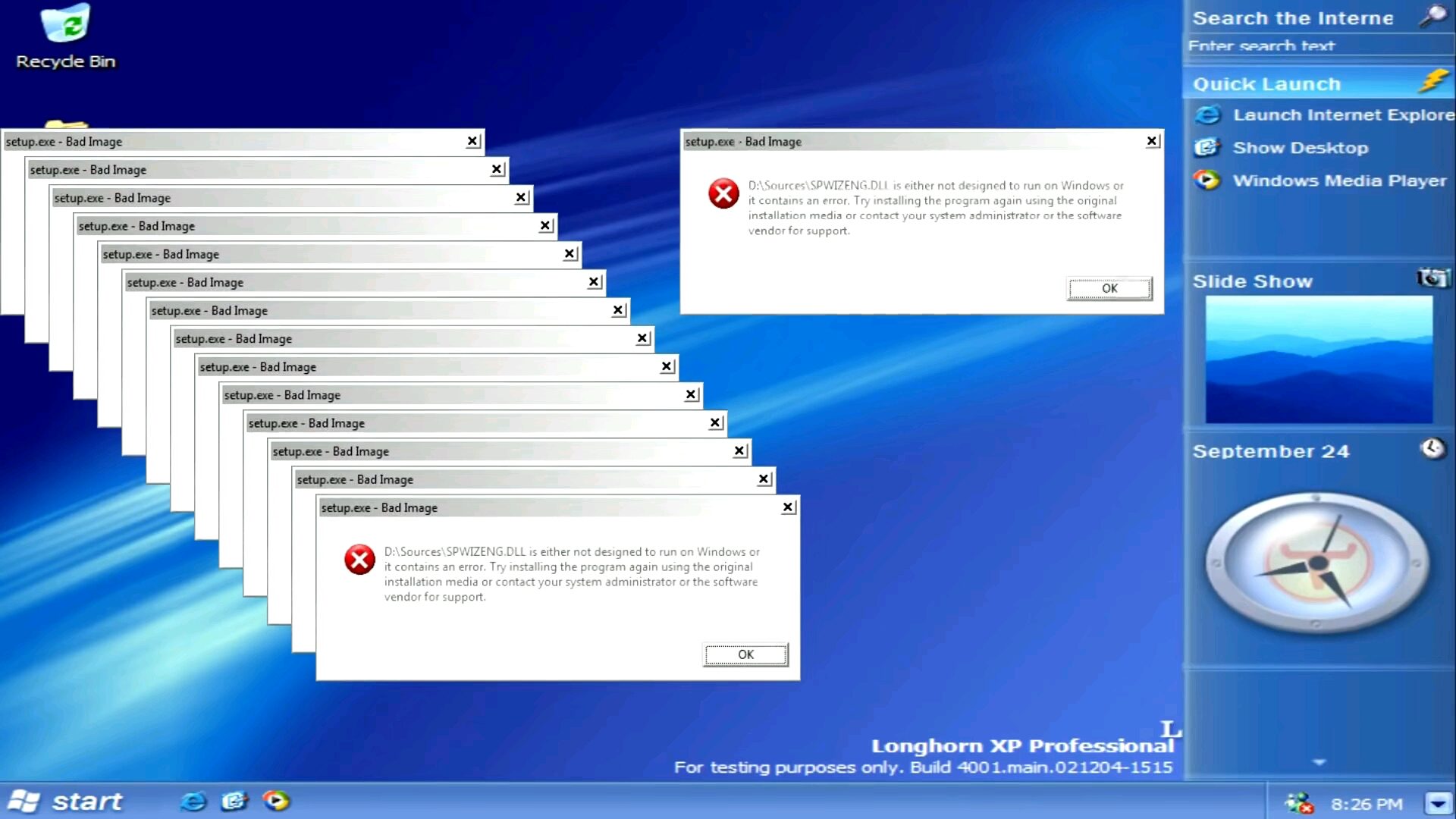 windows longhorn crazy error