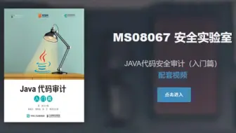 【MS08067实验室】《Java 代码安全审计》配套视频，人生苦短，我学审计