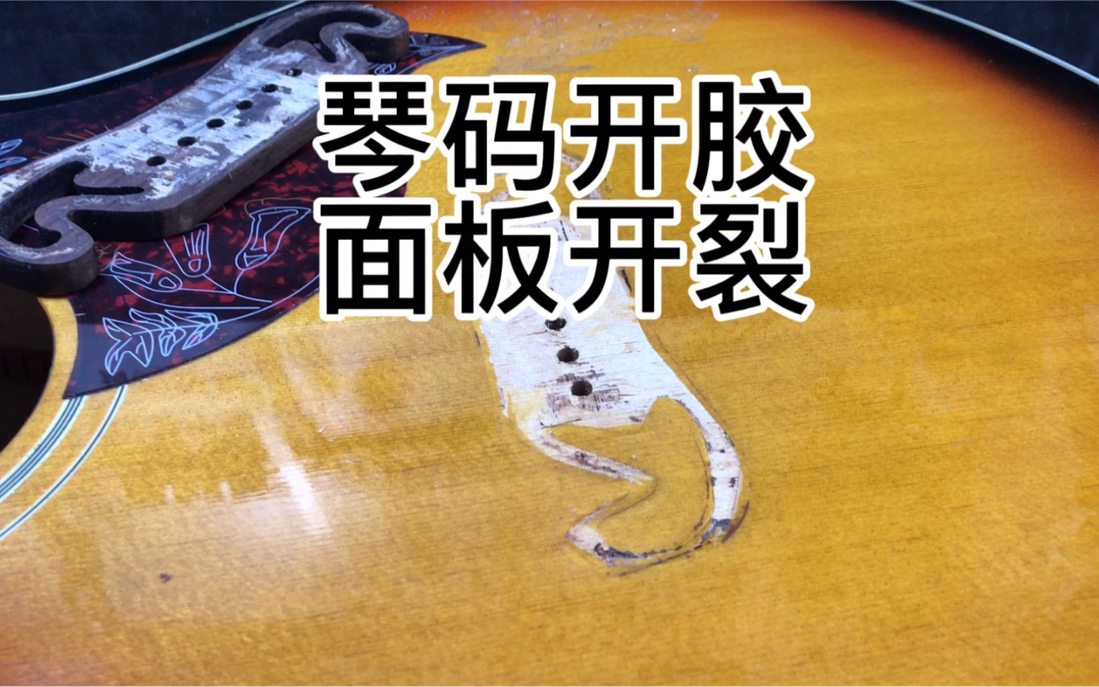吉他维修面板开裂琴码开胶
