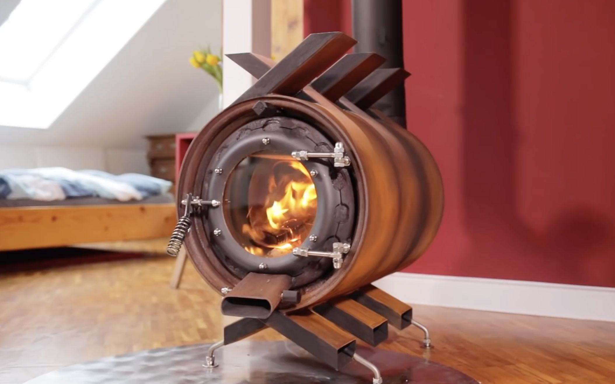 烽火"炉" 两个废轮毂 拼个小火炉