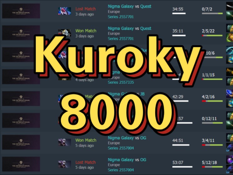 Kuroky天梯分大概在8000分,可能还少一些.DOTA