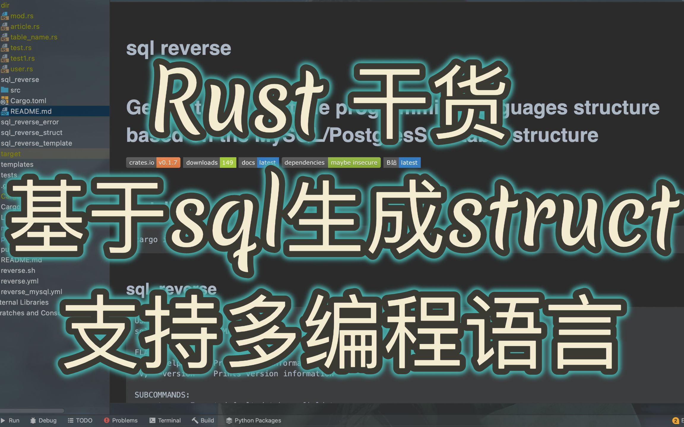 Rust 干货 基于数据库表结构自定义模版生成多种编程语言代码的命令行工具,支持 MySQL 和 PostgresSQL.哔哩哔哩bilibili