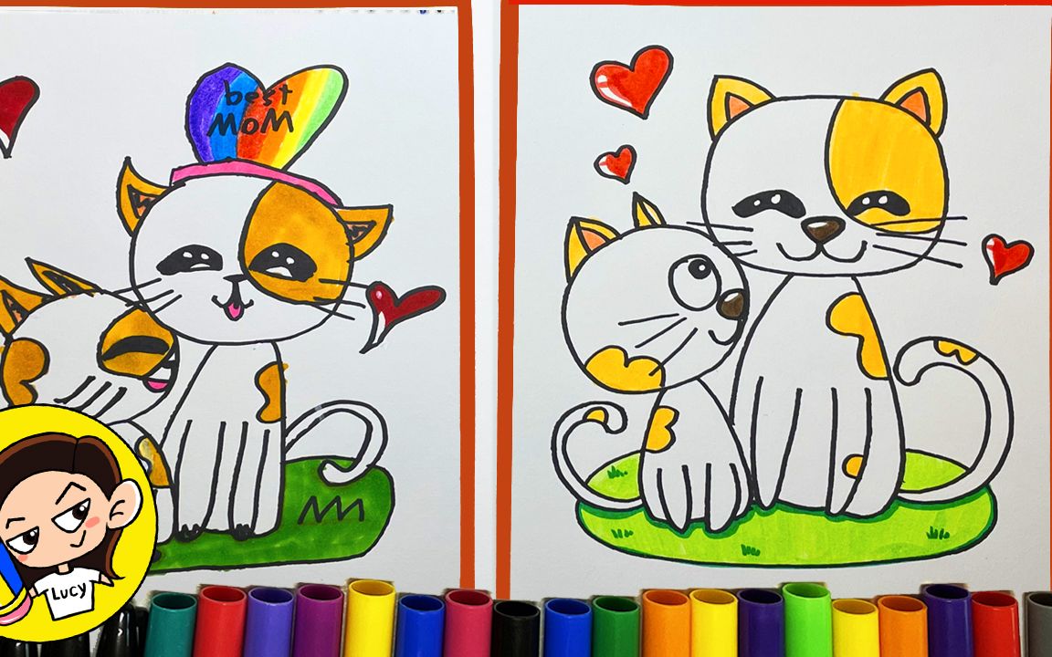 【85】如何画猫妈妈和小猫| How To Draw A Mom And Kitten |Mother's Day| Easy Draw|简笔画|2022哔哩哔哩bilibili