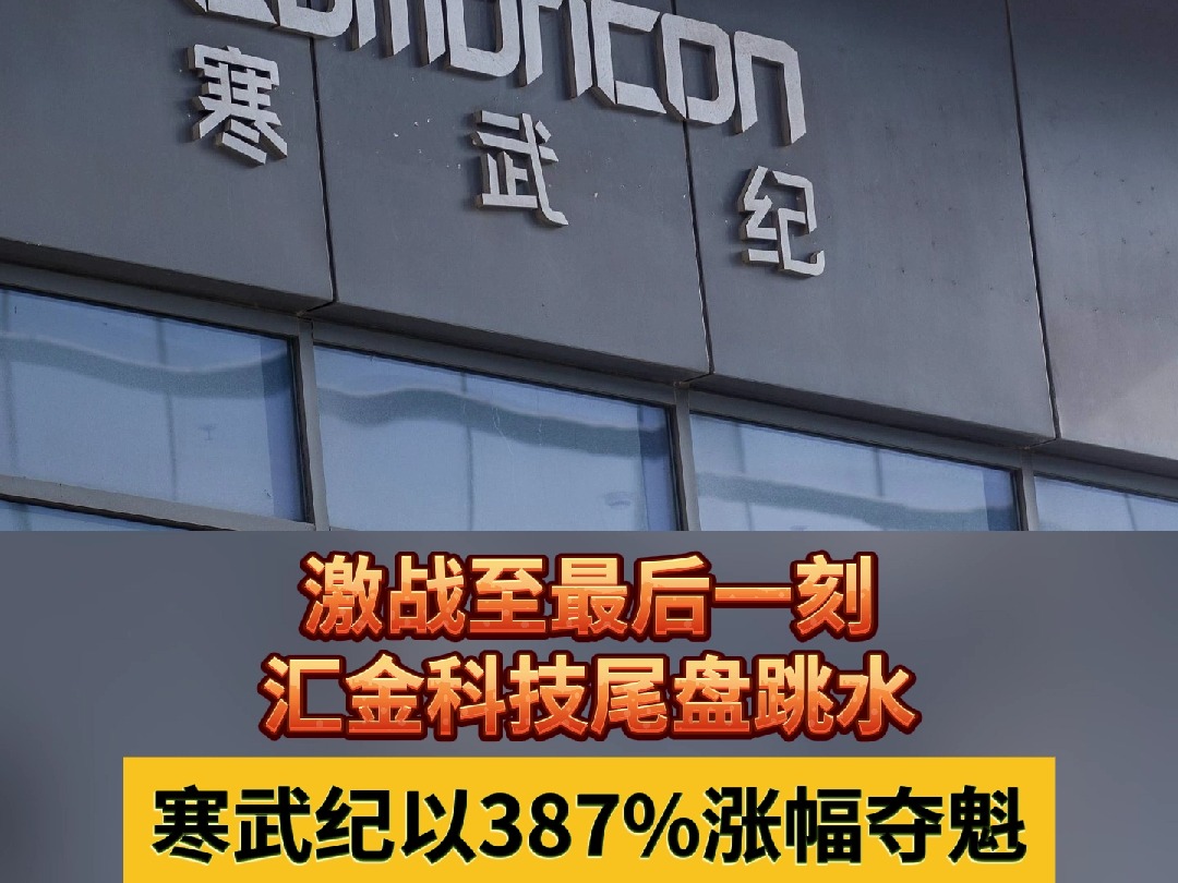 激战至最后一刻 汇金科技尾盘跳水 寒武纪以387%涨幅夺魁哔哩哔哩bilibili