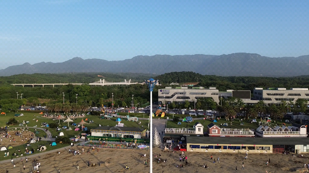 航拍江西九江八里湖海韵沙滩